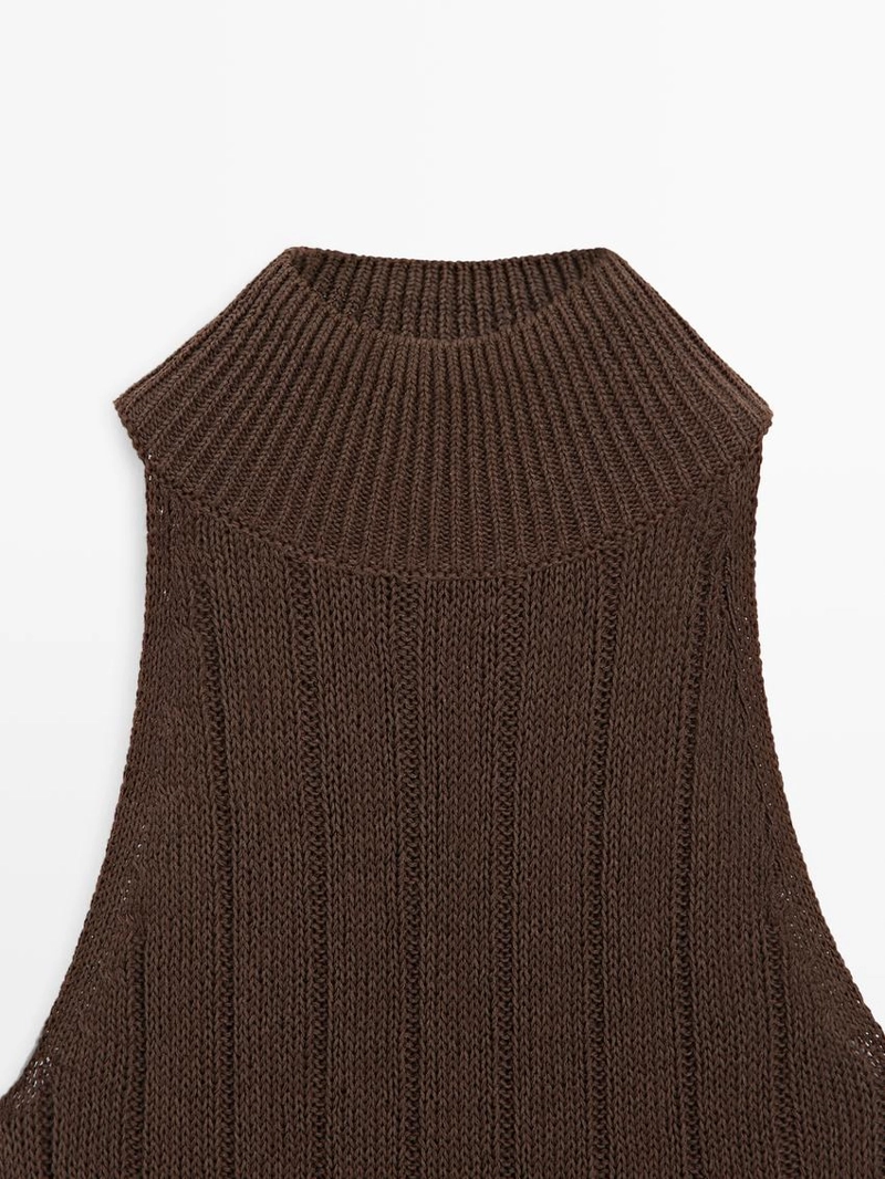 Топ с высоким воротником и завязками из хлопково-вискозного микса