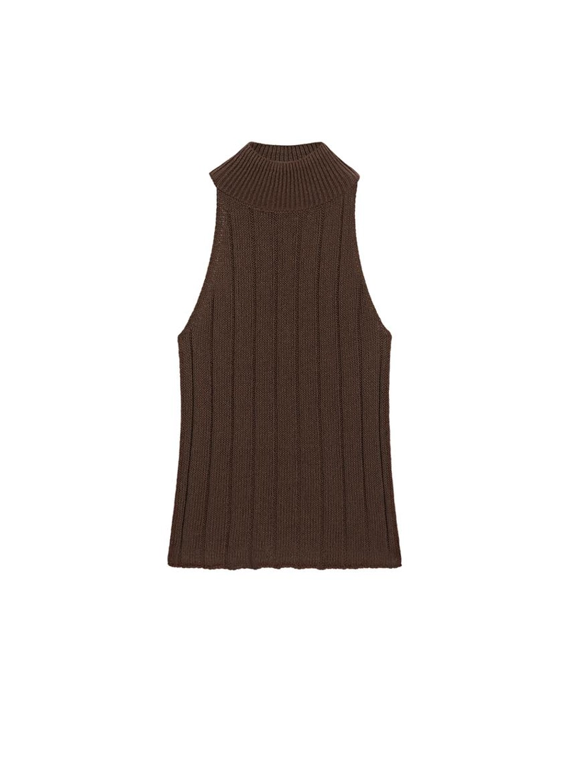 Топ с высоким воротником и завязками из хлопково-вискозного микса