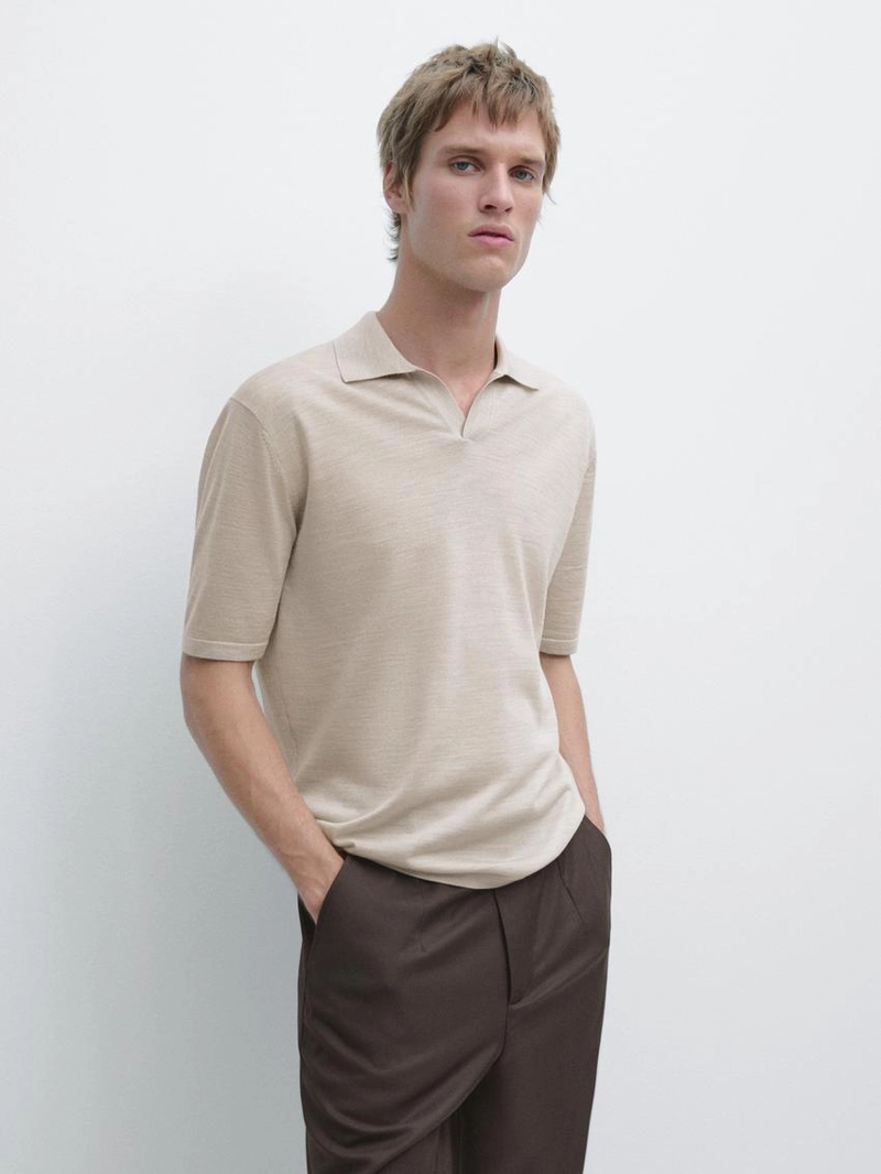 Поло с воротником поло из вязаного шерстяного микса