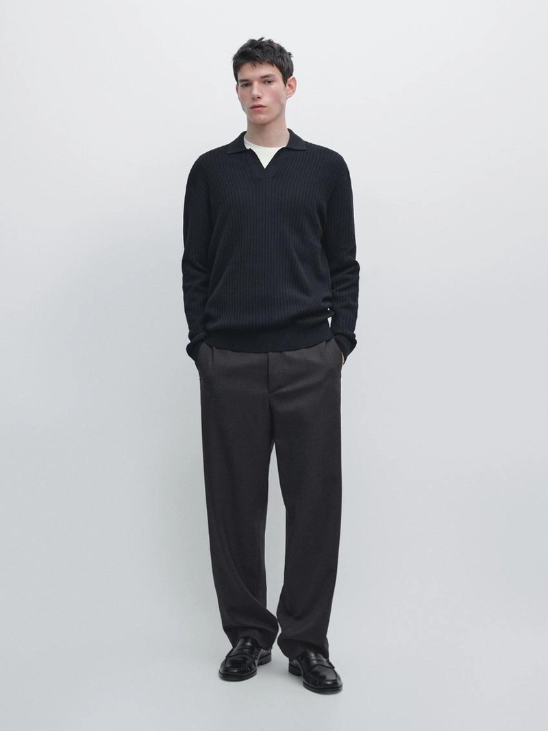 Поло из хлопково-шерстяного трикотажа