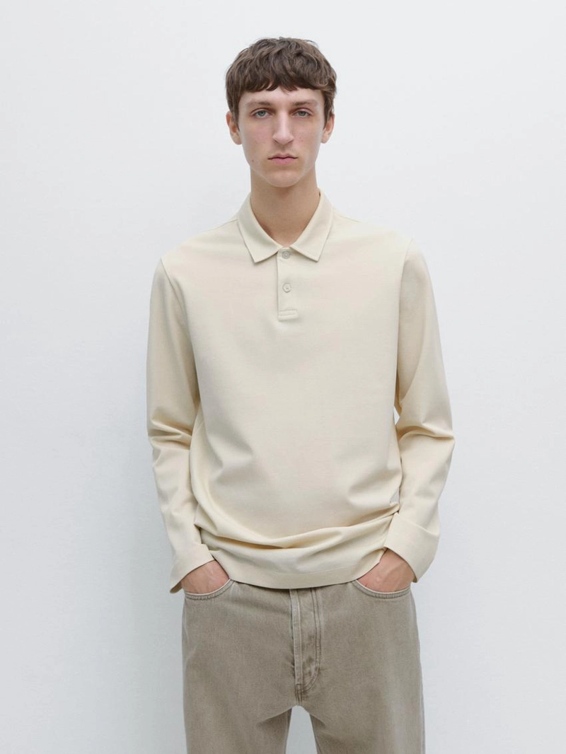 Поло с длинным рукавом из мерсеризованного хлопкового пике