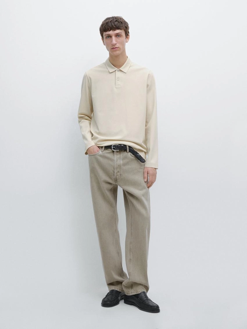 Поло с длинным рукавом из мерсеризованного хлопкового пике