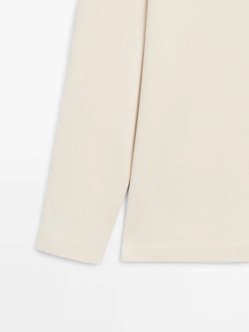 Поло с длинным рукавом из мерсеризованного хлопкового пике