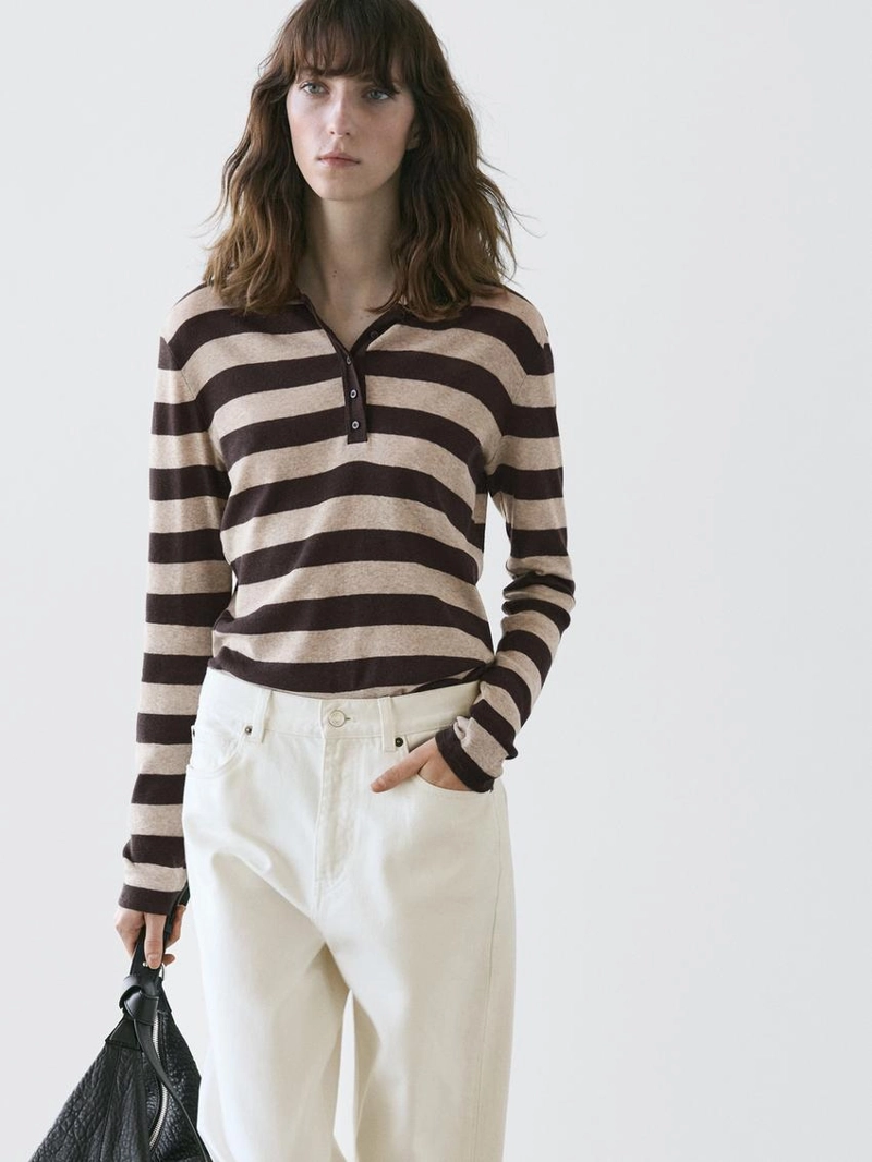 Свитер-поло из хлопкового трикотажа