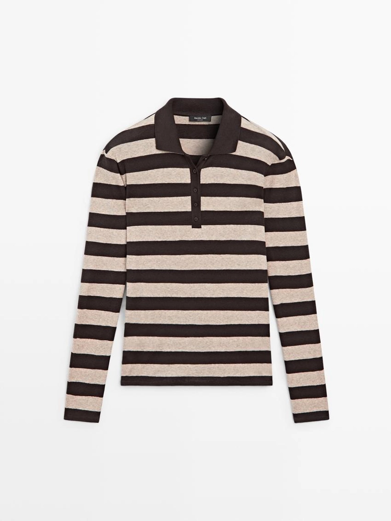 Свитер-поло из хлопкового трикотажа