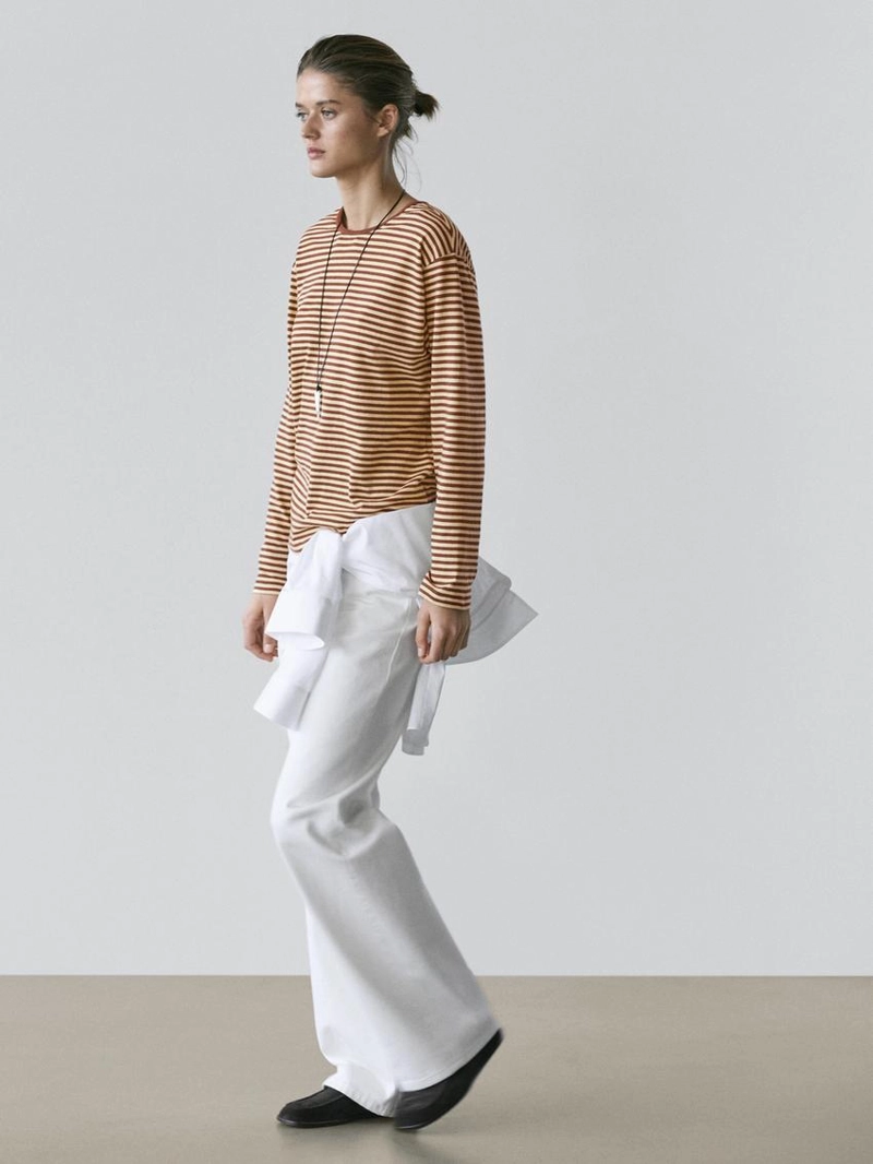 Полосатая футболка из хлопка с длинным рукавом