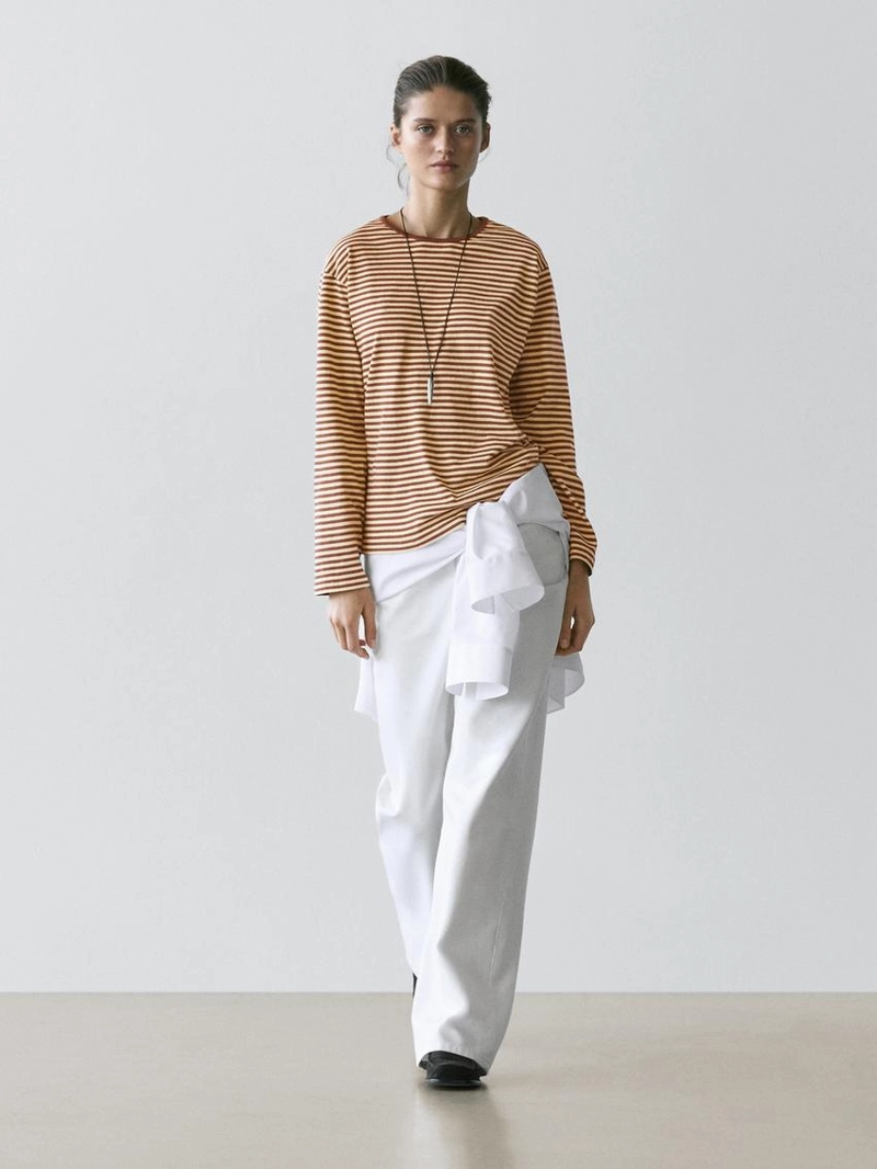 Полосатая футболка из хлопка с длинным рукавом