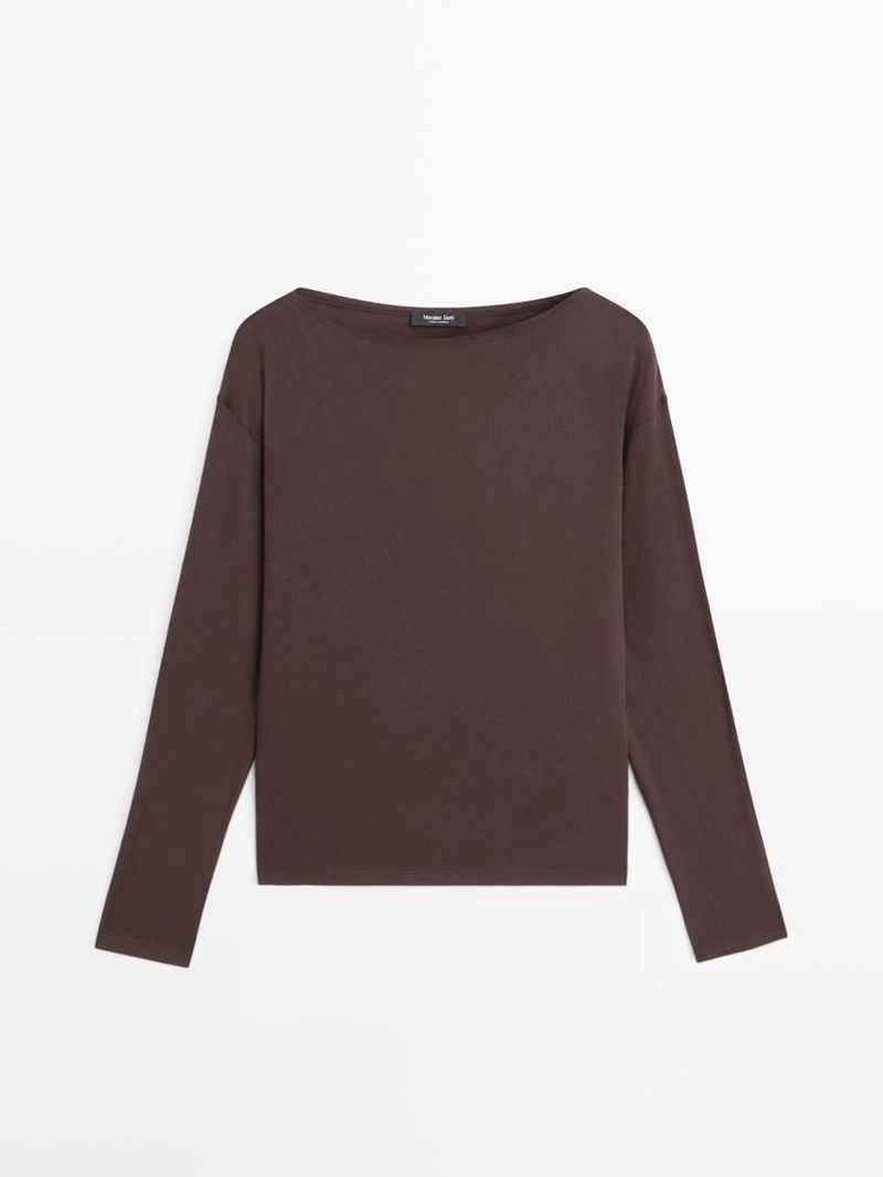 Футболка с лодочным вырезом из 100% хлопка