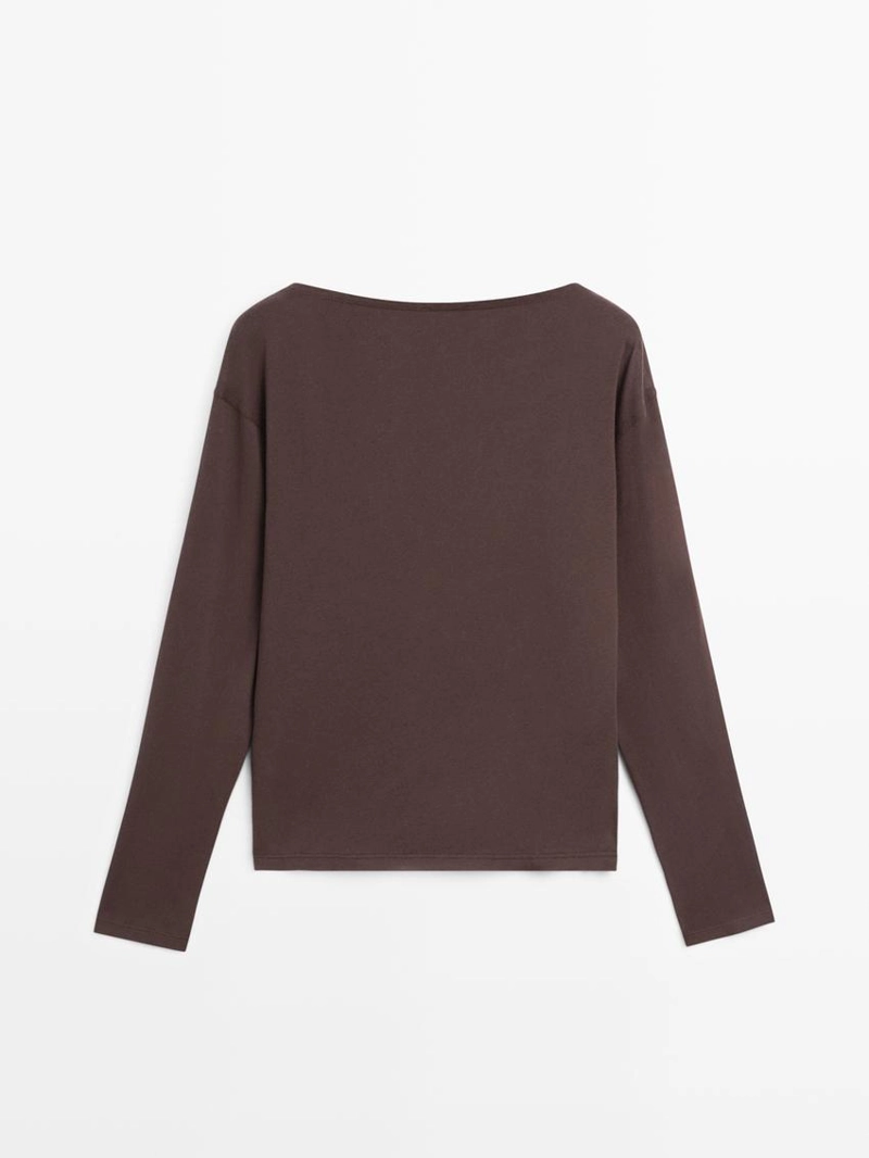 Футболка с лодочным вырезом из 100% хлопка