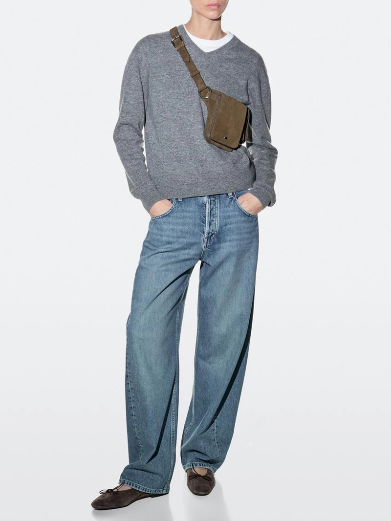 Поясная сумка из натуральной и спилковой кожи с двумя отделениями