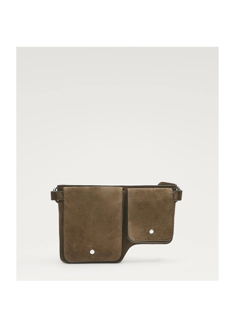 Поясная сумка из натуральной и спилковой кожи с двумя отделениями