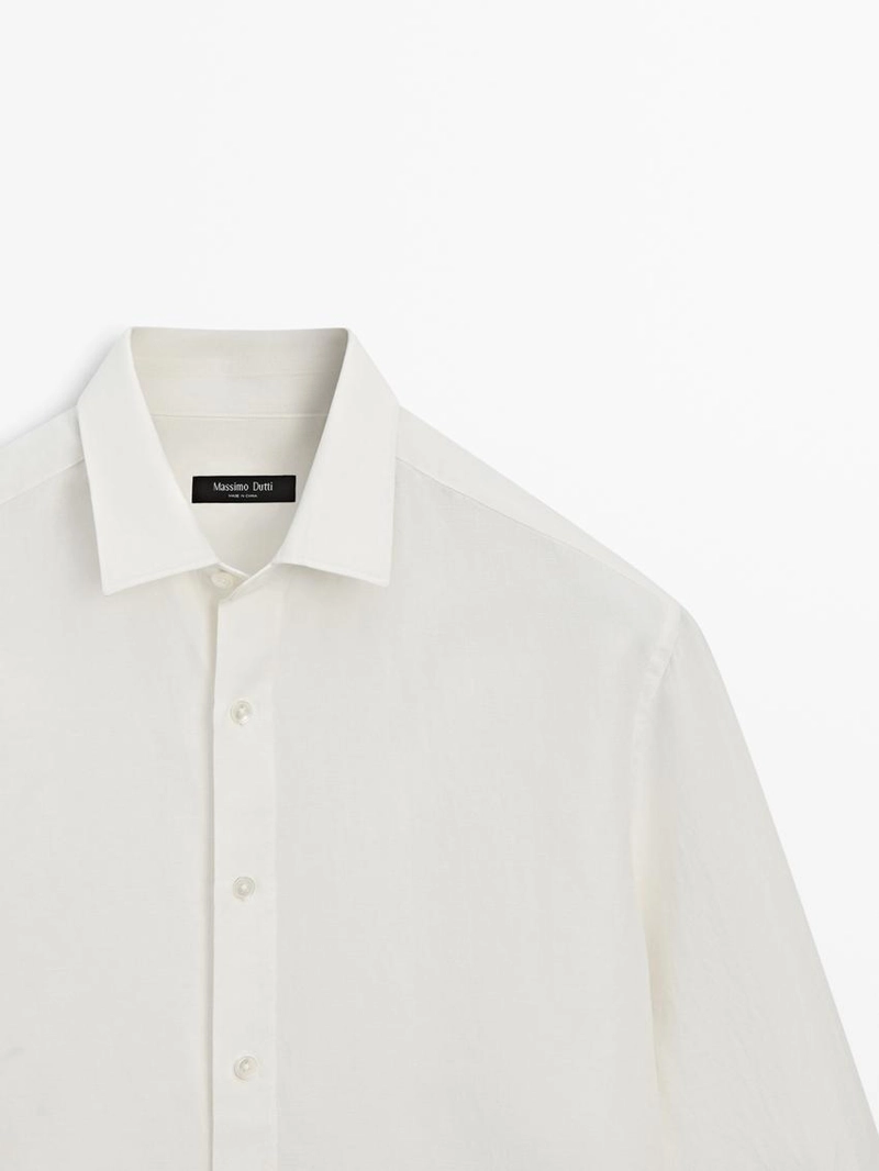 Рубашка из льняной смесовой ткани с регулярным кроем