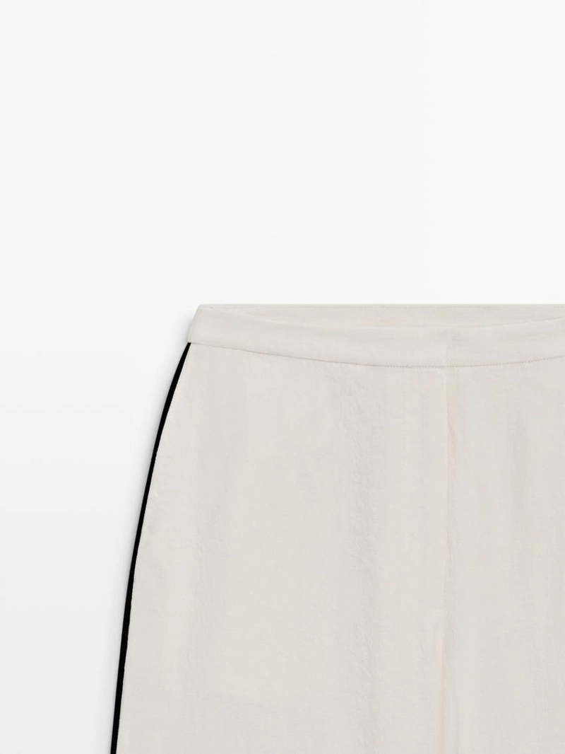 Брюки из льна с контрастной отделкой