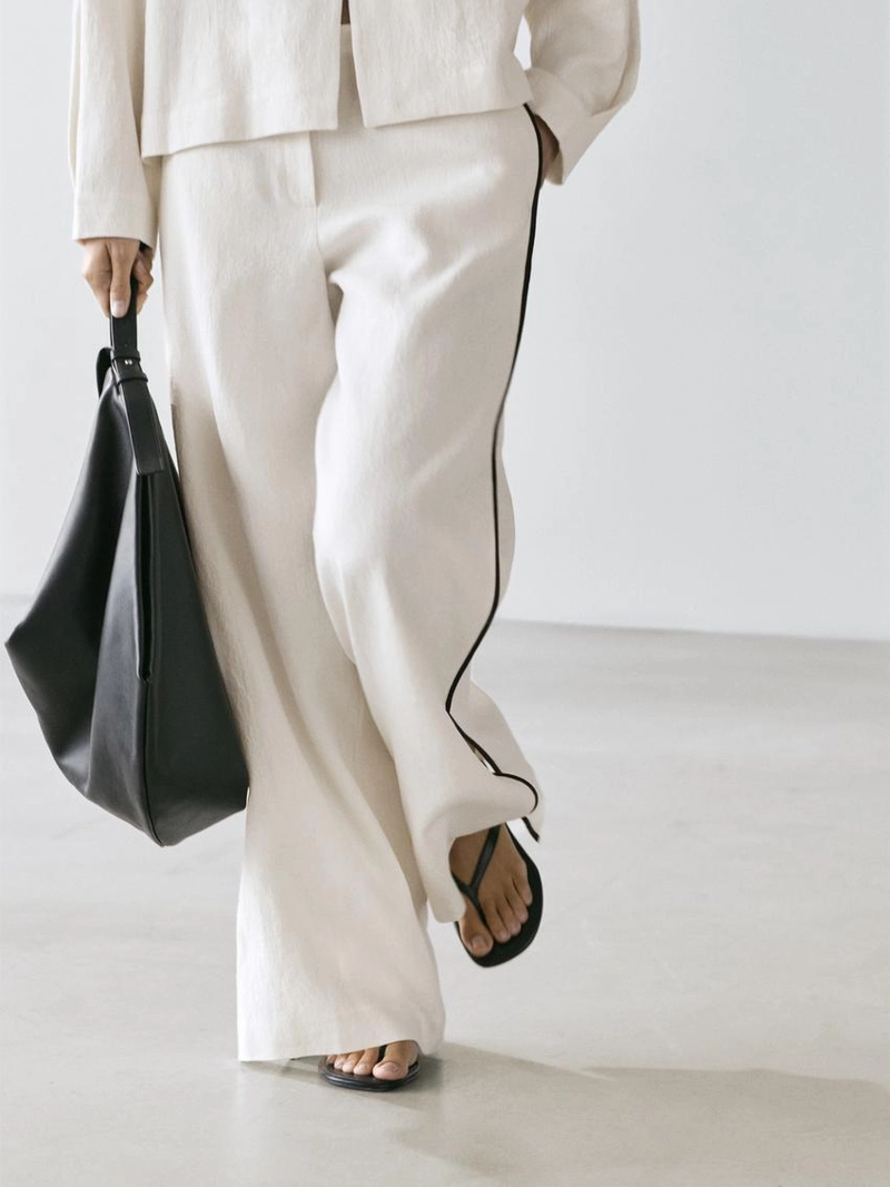 Брюки из льна с контрастной отделкой