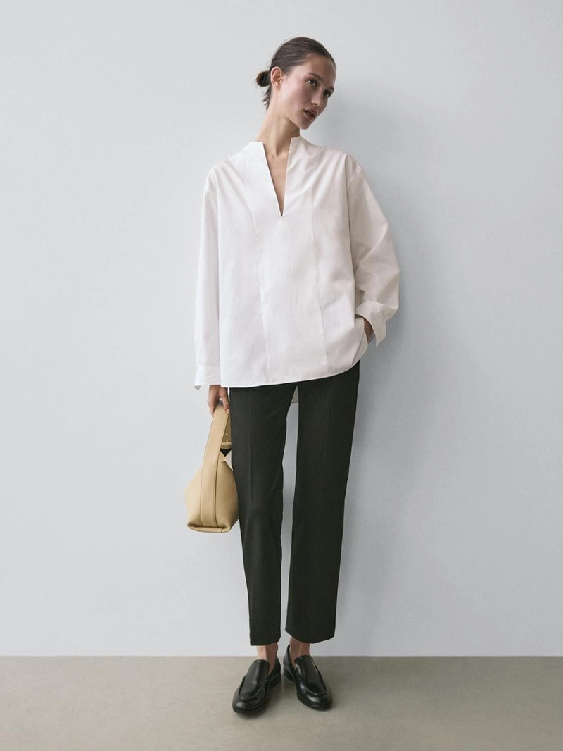 Рубашка из поплина с деталями на груди