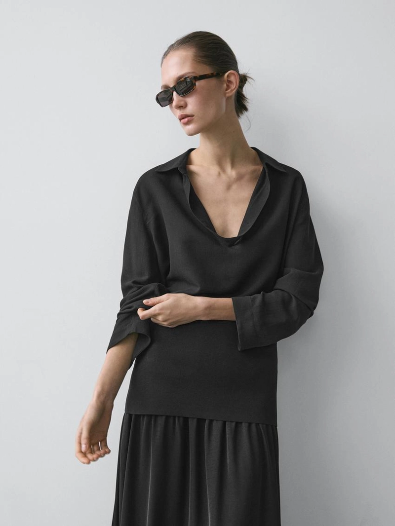 Рубашка с кружевной хлопковой блузкой v-образного выреза