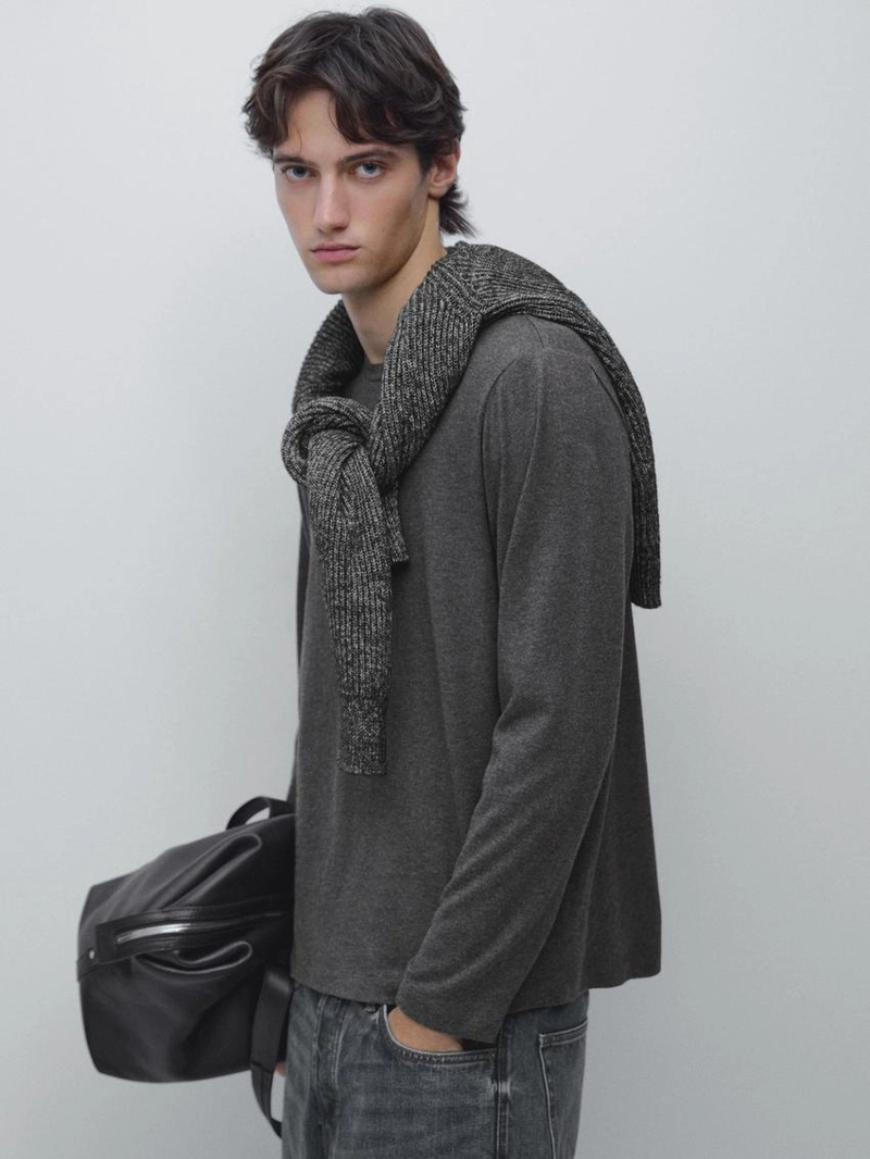 Футболка из хлопкового смесового материала с длинным рукавом