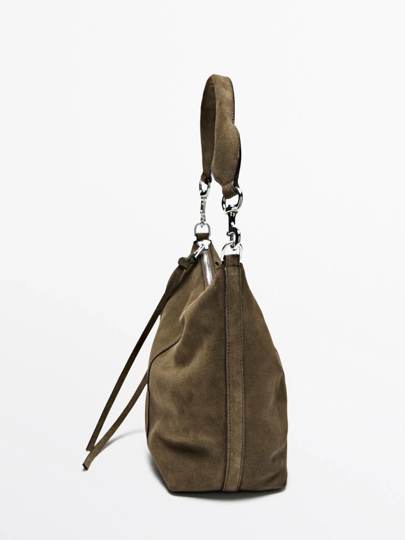 Кожаная ведро-сумка из замши