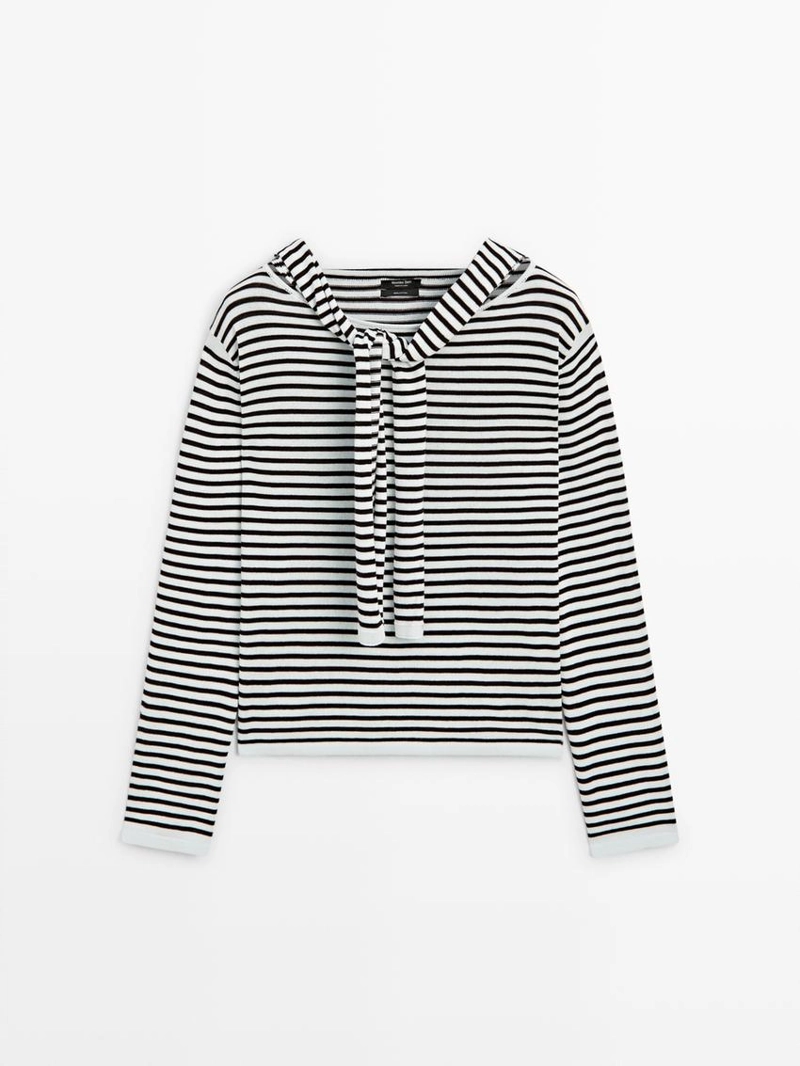 Джемпер из хлопкового трикотажа в полоску с деталями на рукавах