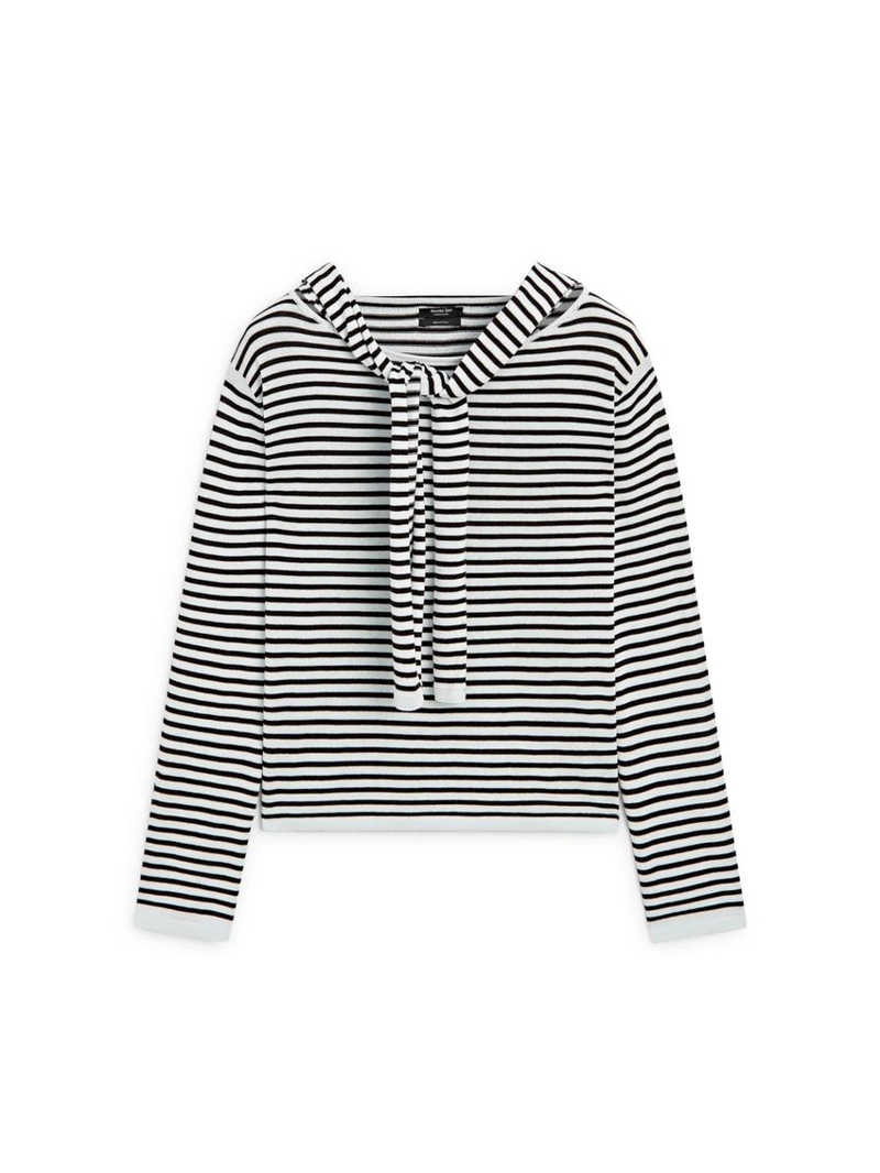 Джемпер из хлопкового трикотажа в полоску с деталями на рукавах