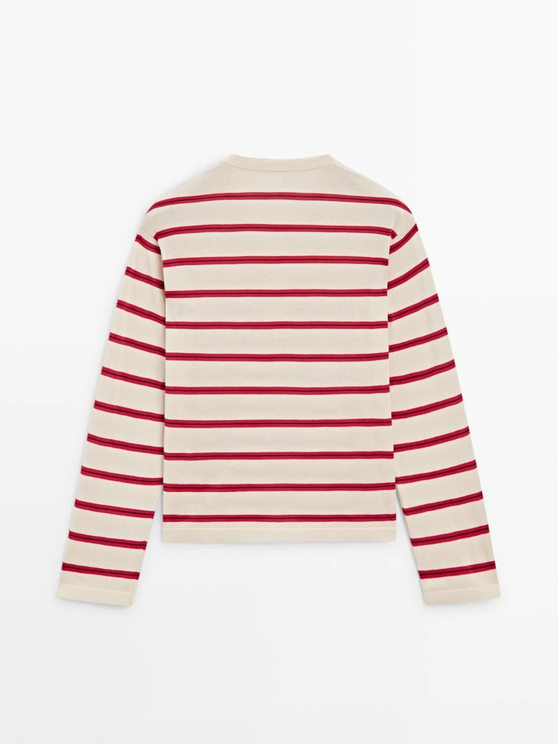 Вязанный хлопковый свитер с поло в полоску