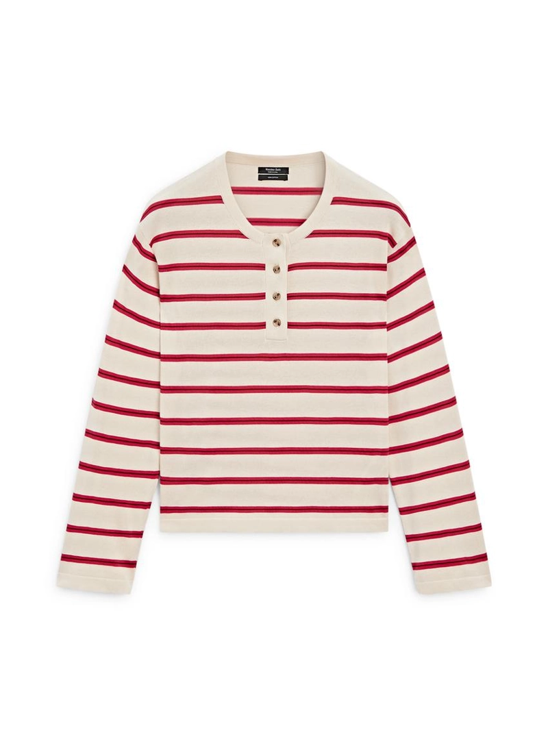 Вязанный хлопковый свитер с поло в полоску