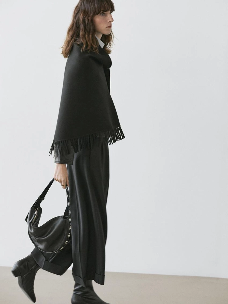 Пальто из шерстяной смеси с отделкой бахромой