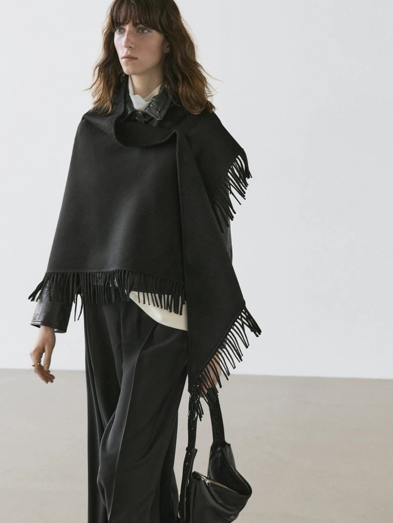 Пальто из шерстяной смеси с отделкой бахромой