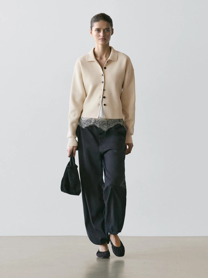 Кардиган с воротником-поло из хлопкового трикотажа