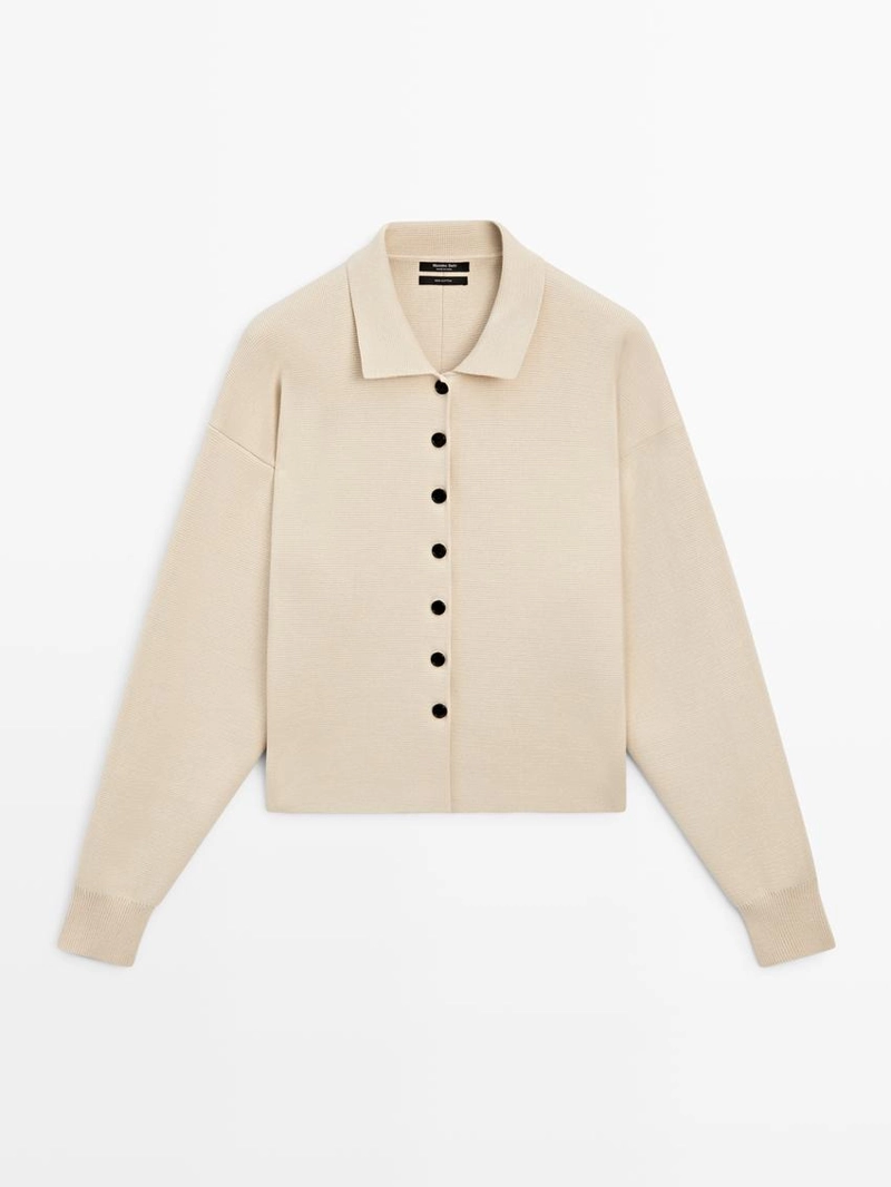 Кардиган с воротником-поло из хлопкового трикотажа