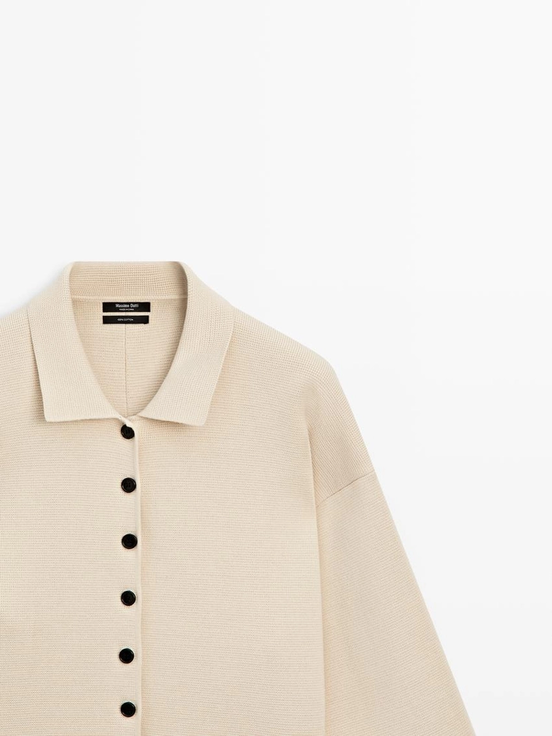 Кардиган с воротником-поло из хлопкового трикотажа