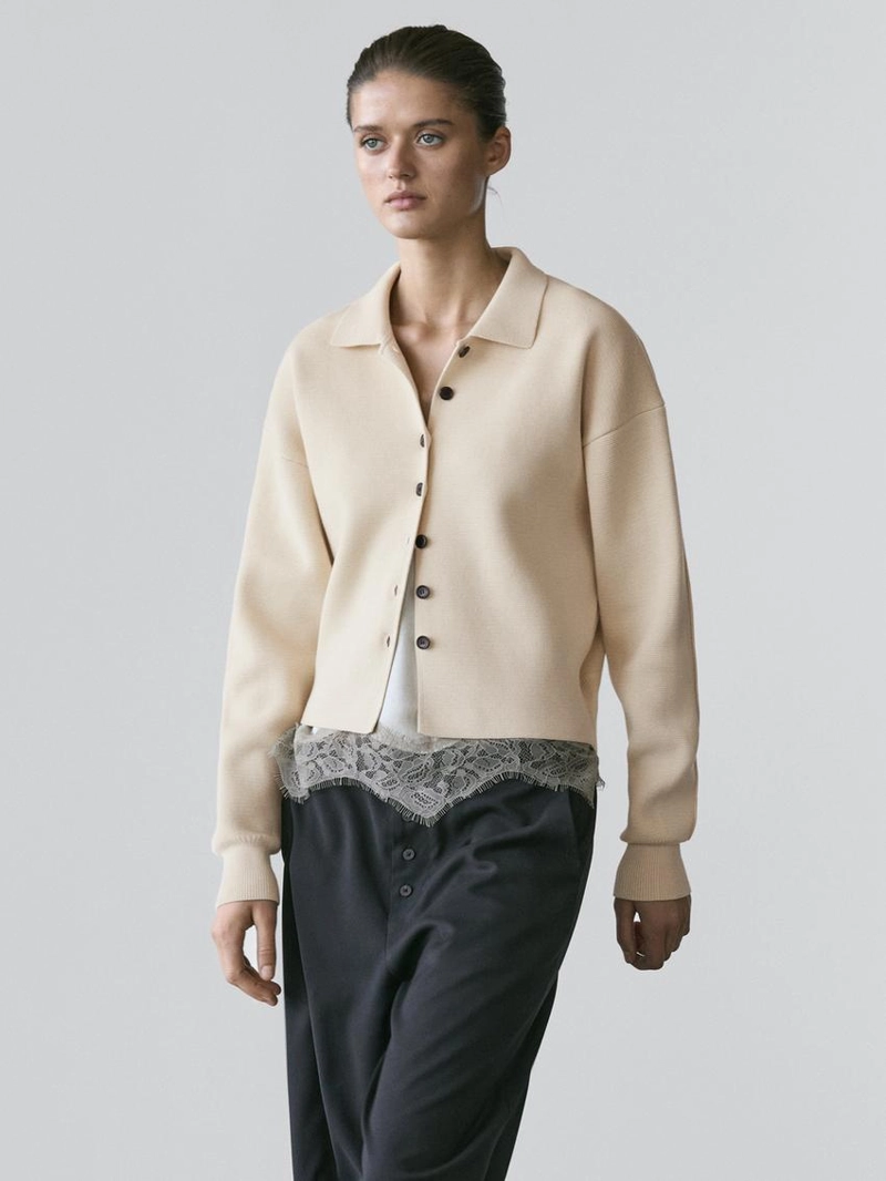 Кардиган с воротником-поло из хлопкового трикотажа