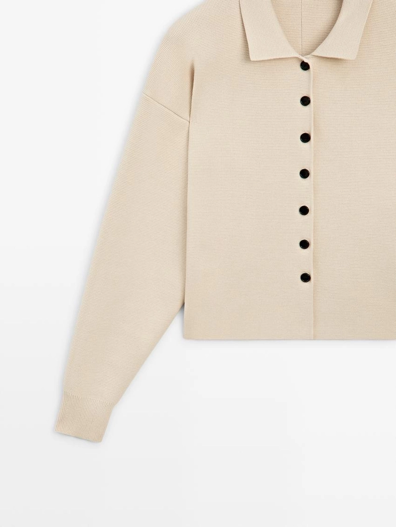 Кардиган с воротником-поло из хлопкового трикотажа