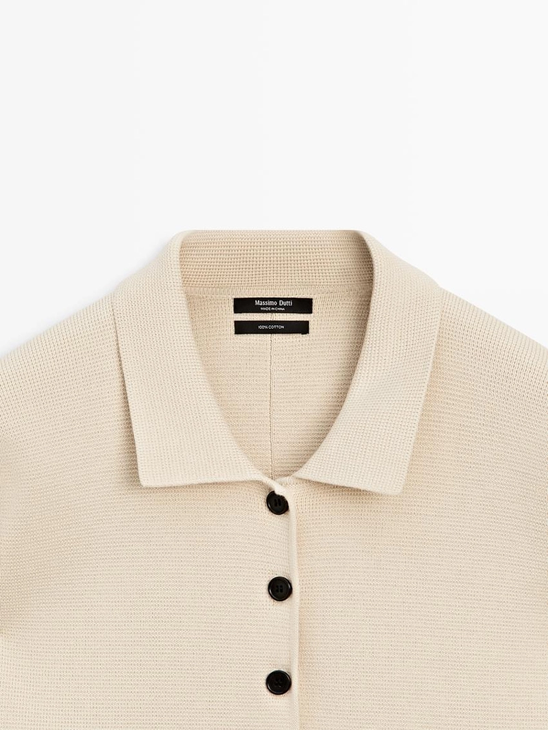 Кардиган с воротником-поло из хлопкового трикотажа