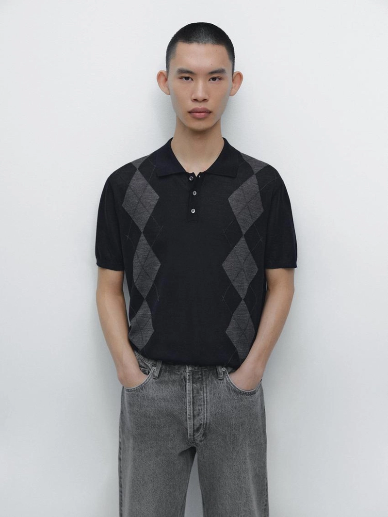 Поло-свитер с аргайльским узором из смесовой шерсти мериноса