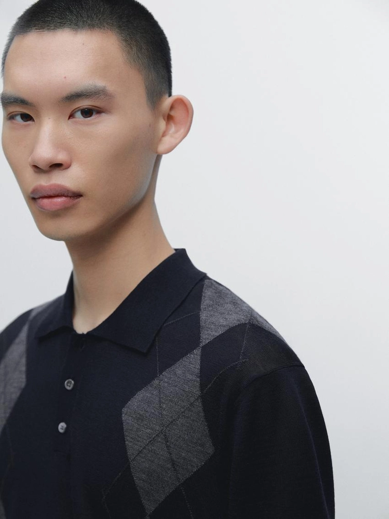 Поло-свитер с аргайльским узором из смесовой шерсти мериноса