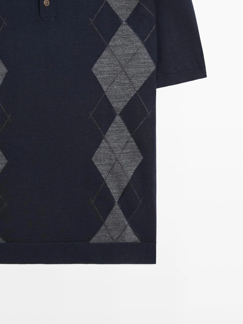 Поло-свитер с аргайльским узором из смесовой шерсти мериноса