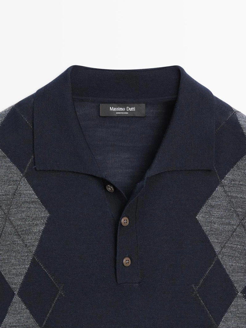 Поло-свитер с аргайльским узором из смесовой шерсти мериноса