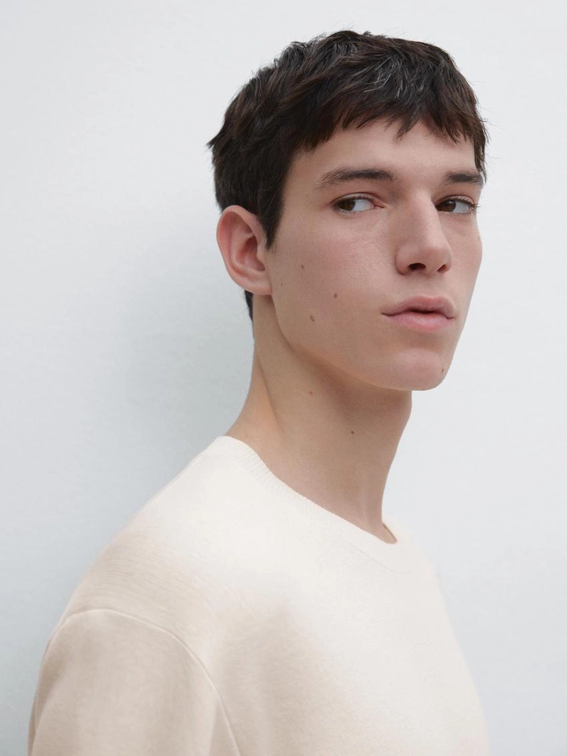 Свитер из хлопкового трикотажа с круглым вырезом