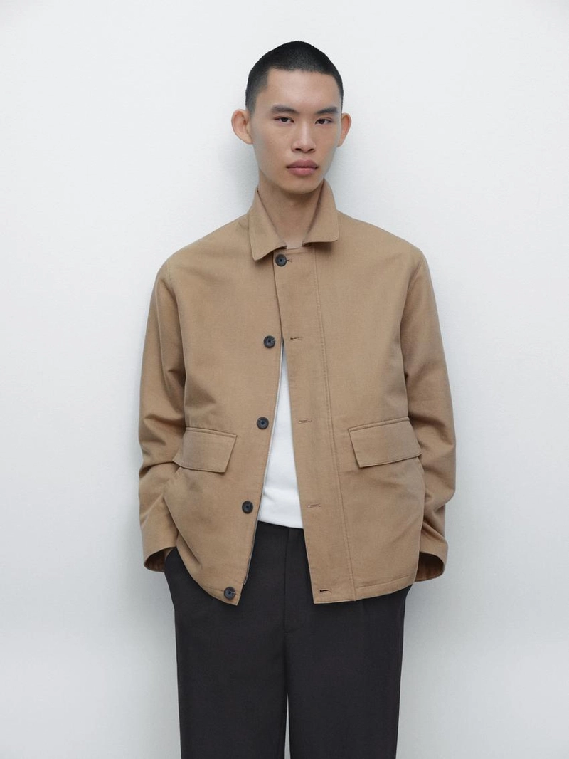 Пиджак из смесового льна с карманными деталями