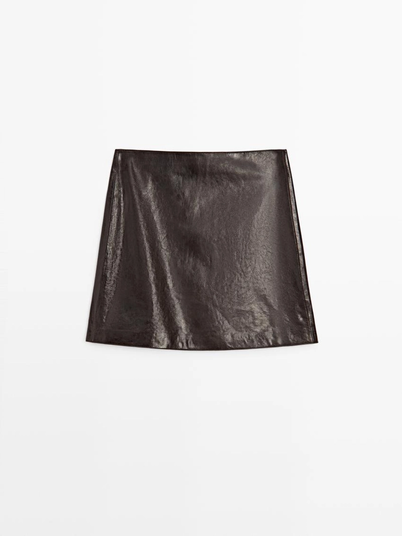 Мини-юбка из овечьей кожи с отделкой натуральной кожей nappa