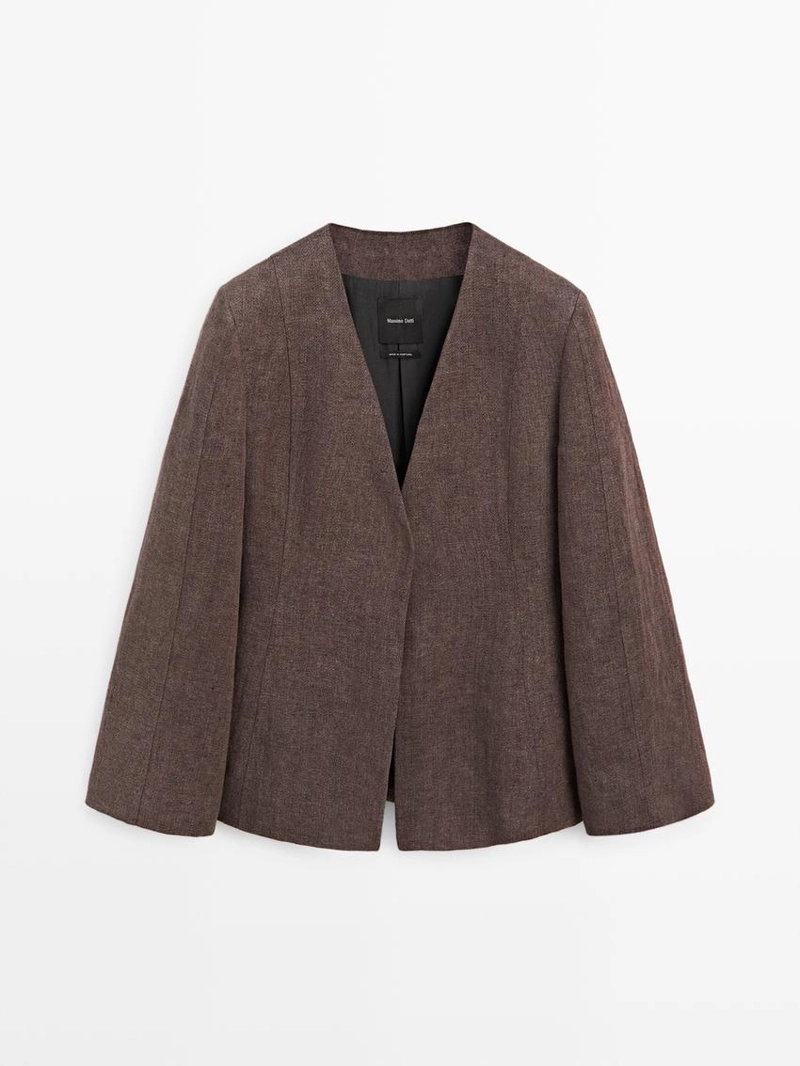 Пиджак из льна без воротника