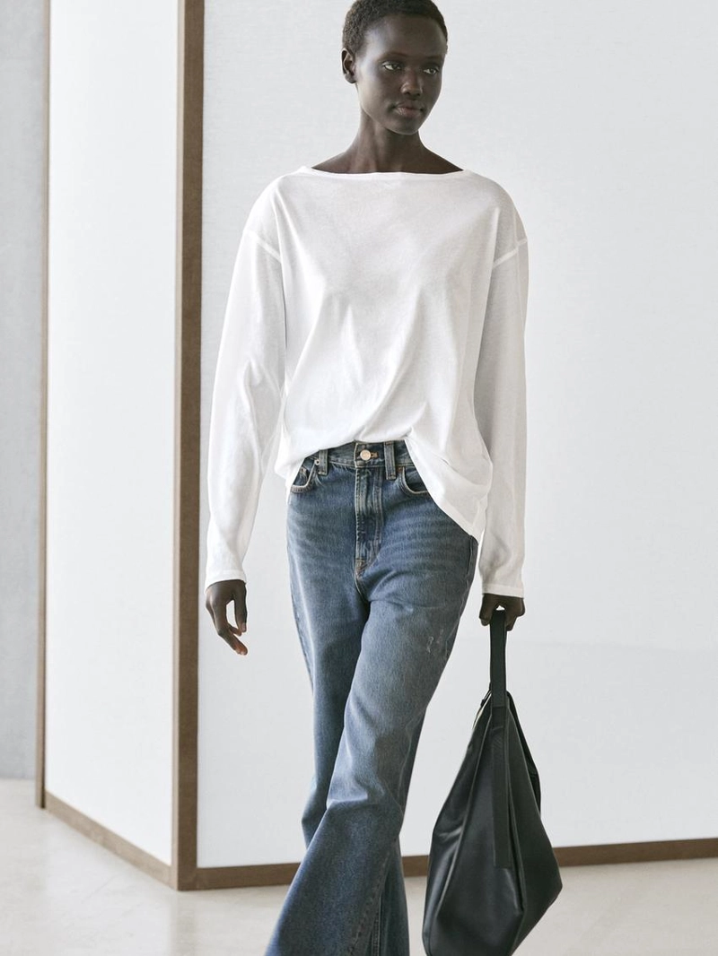 Футболка с лодочным вырезом из 100% хлопка