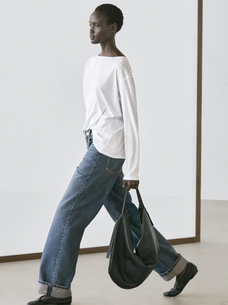 Футболка с лодочным вырезом из 100% хлопка