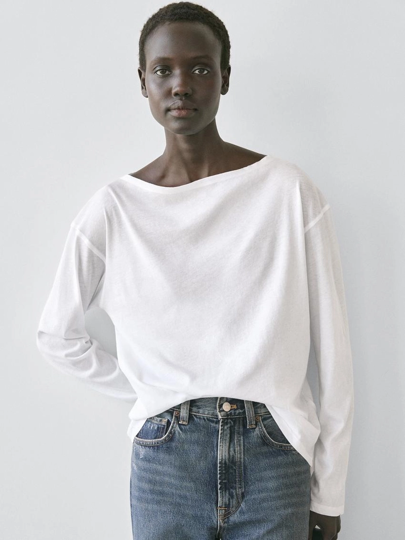 Футболка с лодочным вырезом из 100% хлопка