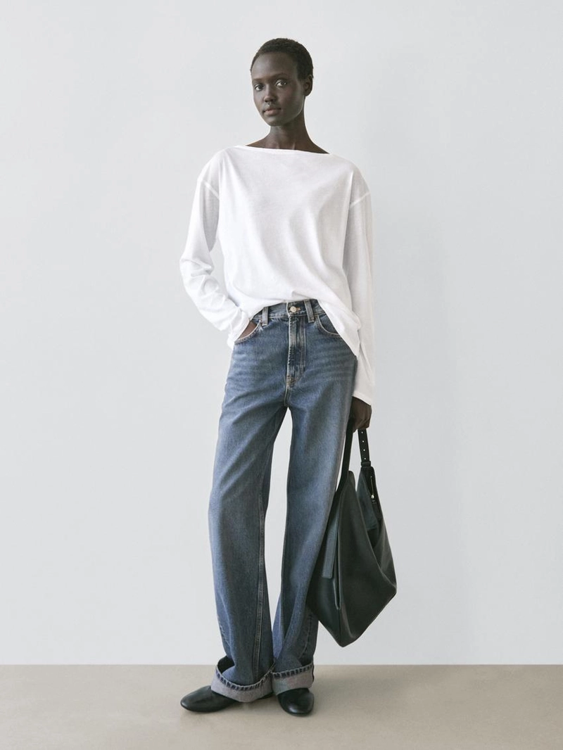 Футболка с лодочным вырезом из 100% хлопка