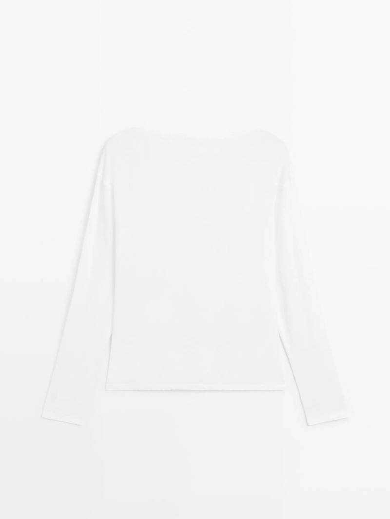 Футболка с лодочным вырезом из 100% хлопка