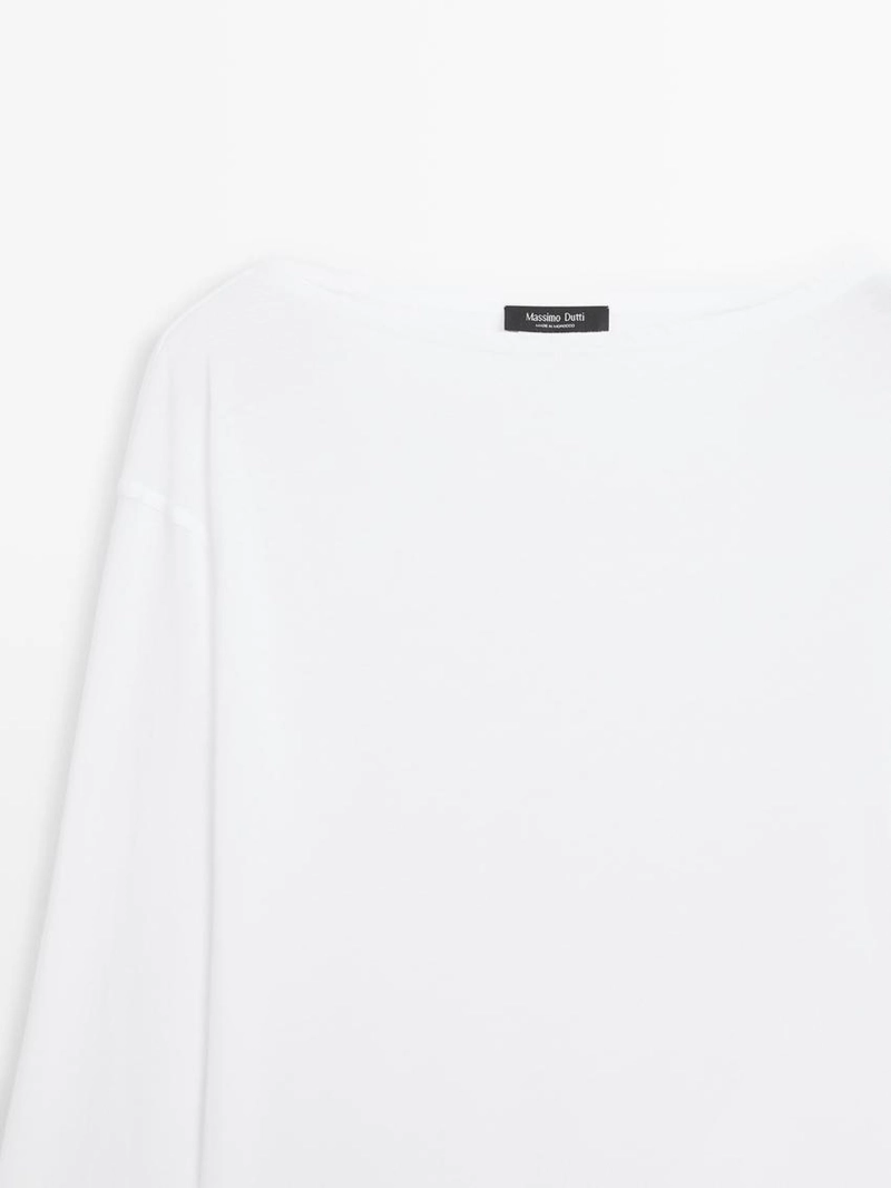 Футболка с лодочным вырезом из 100% хлопка