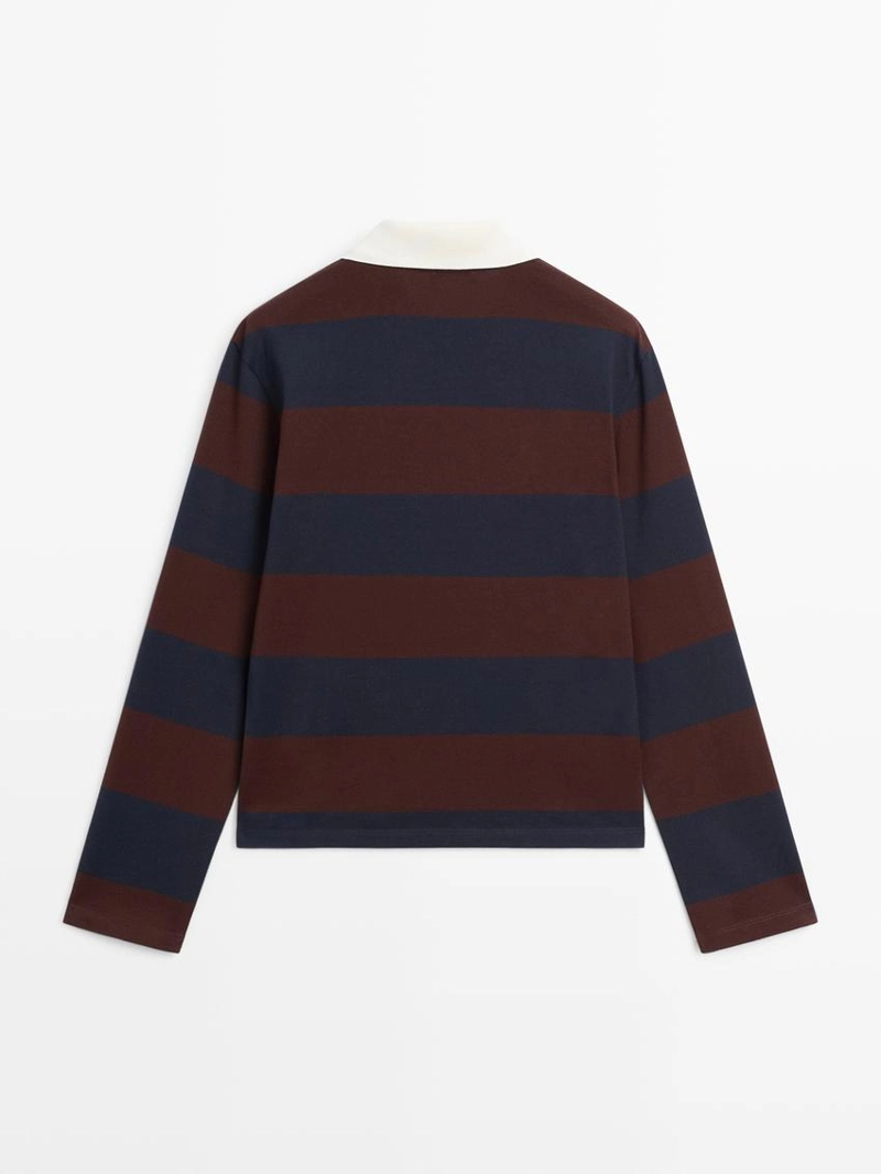 Поло с длинным рукавом из хлопка в полоску