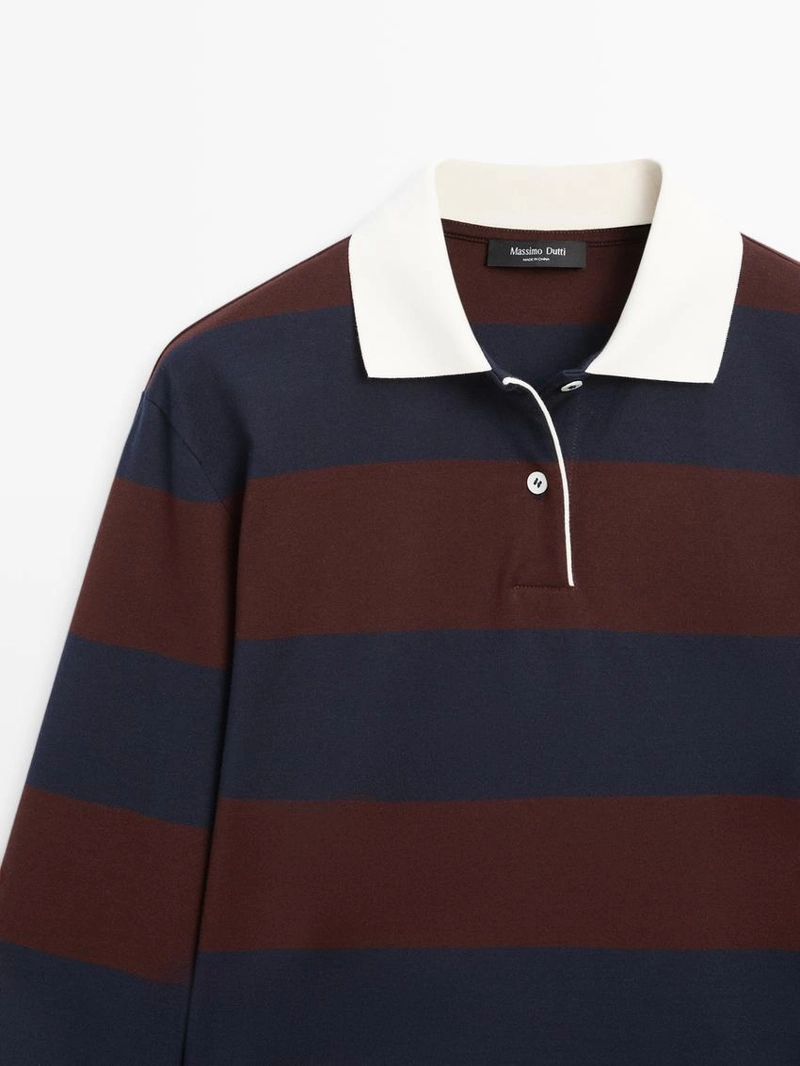 Поло с длинным рукавом из хлопка в полоску